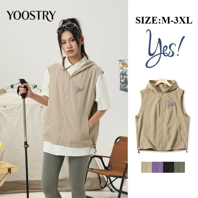 YOOSTRY เสื้อกล้าม เสื้อกั๊ก มีฮู้ด สไตล์ Yama Style กันลม ทนทาน ไซส์ใหญ่ M-3XL