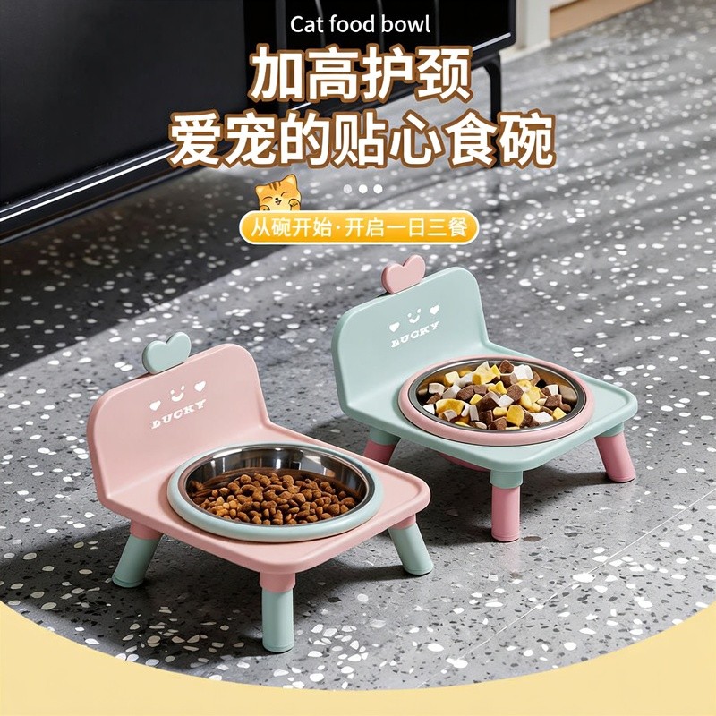 สัตว์เลี้ยงชามสแตนเลสชามแมวชามสุนัขเท้าสูง Anti-Slip Anti-Overturn คอป้องกันคู่ที่ถอดออกได้ง่าย