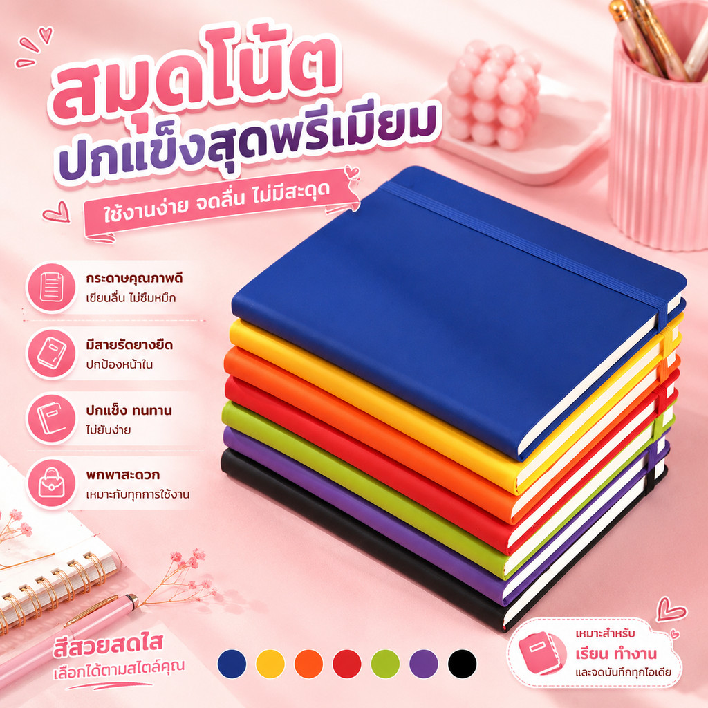 A00119 สมุดปกแข็ง สมุดบันทึกพร้อมสายรัด มีเส้น หลากหลายสีสัน 80แผ่น ปกหนัง A5/A6 เครื่องเขียน สําหรับโรงเรียน สํานักงาน