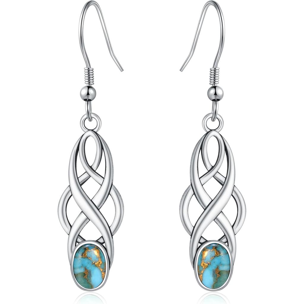 Tungstory ต่างหู Turquoise เงินสเตอร์ลิงน้ําหนักเบา Celtic จี้ต่างหู Celtic Lady Celtic เครื่องประดั