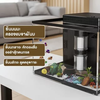 AimayaPet ตู้ปลา ตั้งโต๊ะ อะคริลิกใส กรองน้ำ น้ำตก ไฟLED ระบบปั๊ม ตู้ปลาเล็ก เลี้ยงปลากัด กุ้ง แต่งบ้าน