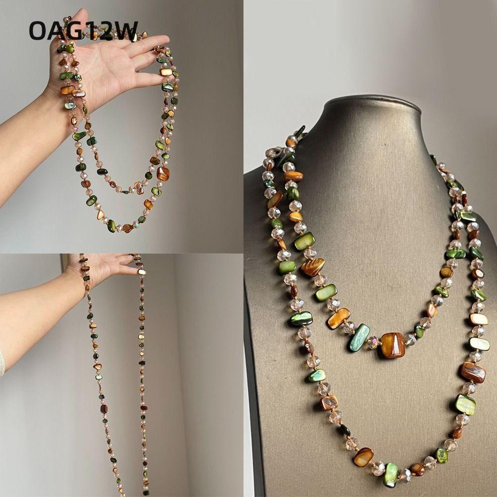 OAG12W สร้อยคอลูกปัดมุก แก้วเทียม Maillard|สร้อยคอหินตา, เค้นคอโซ่กลมคอซ้อนย้อนยุคสําหรับผู้หญิง