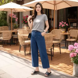 💥ไอเท็มmusthave JIAQI กางเกงยีนส์ผ้านุ่มยืด ทรง9ส่วนสไตล์เรโทร ปกปิดสะโพกกว้าง ดูผอมทันที