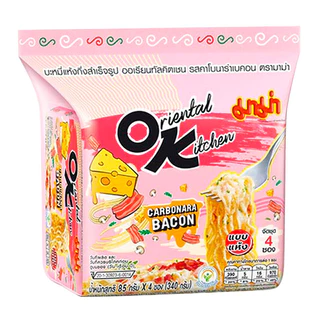 มาม่าโอเค ออเรียนทัลคิตเชน คาโบนาร่าเบคอน 85ก. x4 ซอง MAMA OK บะหมี่กึ่งสำเร็จรูป รสชีสเข้มข้นแบบแห้ง