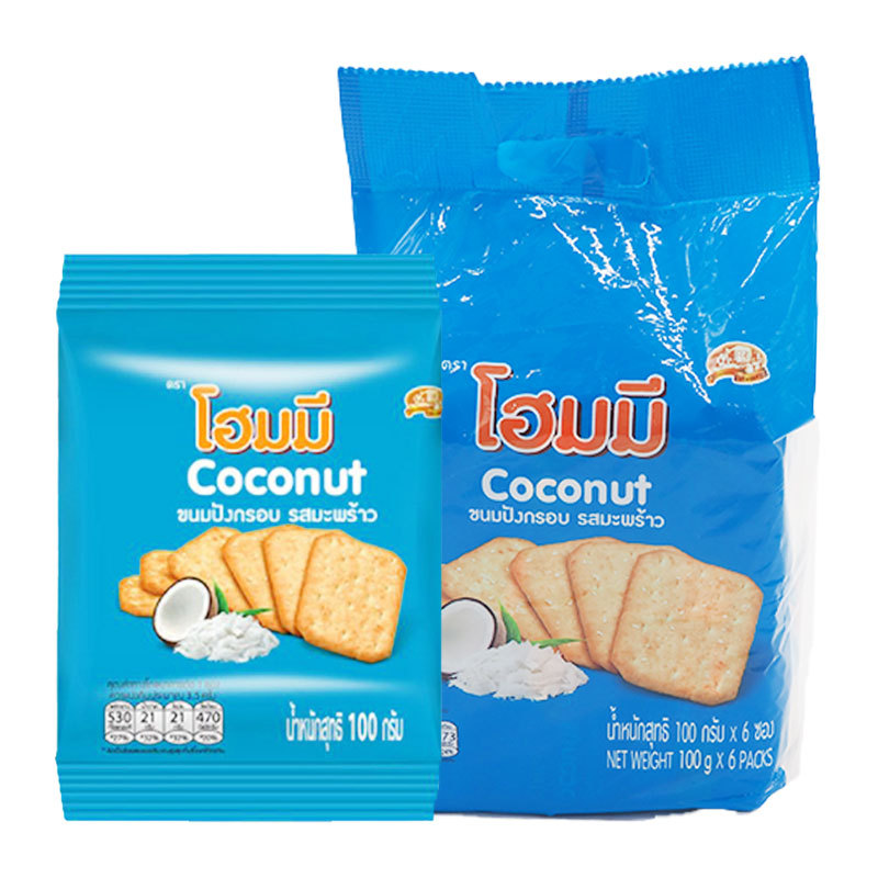 โฮมมี เเครกเกอร์ รสมะพร้าว 100 ก. x 6 (HOMEY Coconut Cracker 100 g x 6) โปโลแมน POLOMAN