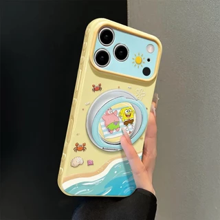 น่ารัก สพันจ์บ็อบ กางเกงทรงสี่เหลี่ยม เหมาะสําหรับ 17โปรแม็กซ์ เคสไอโฟน 15 ซิลิโคน 16 วงเล็บหมุน 14 การ์ตูน 13 หญิง