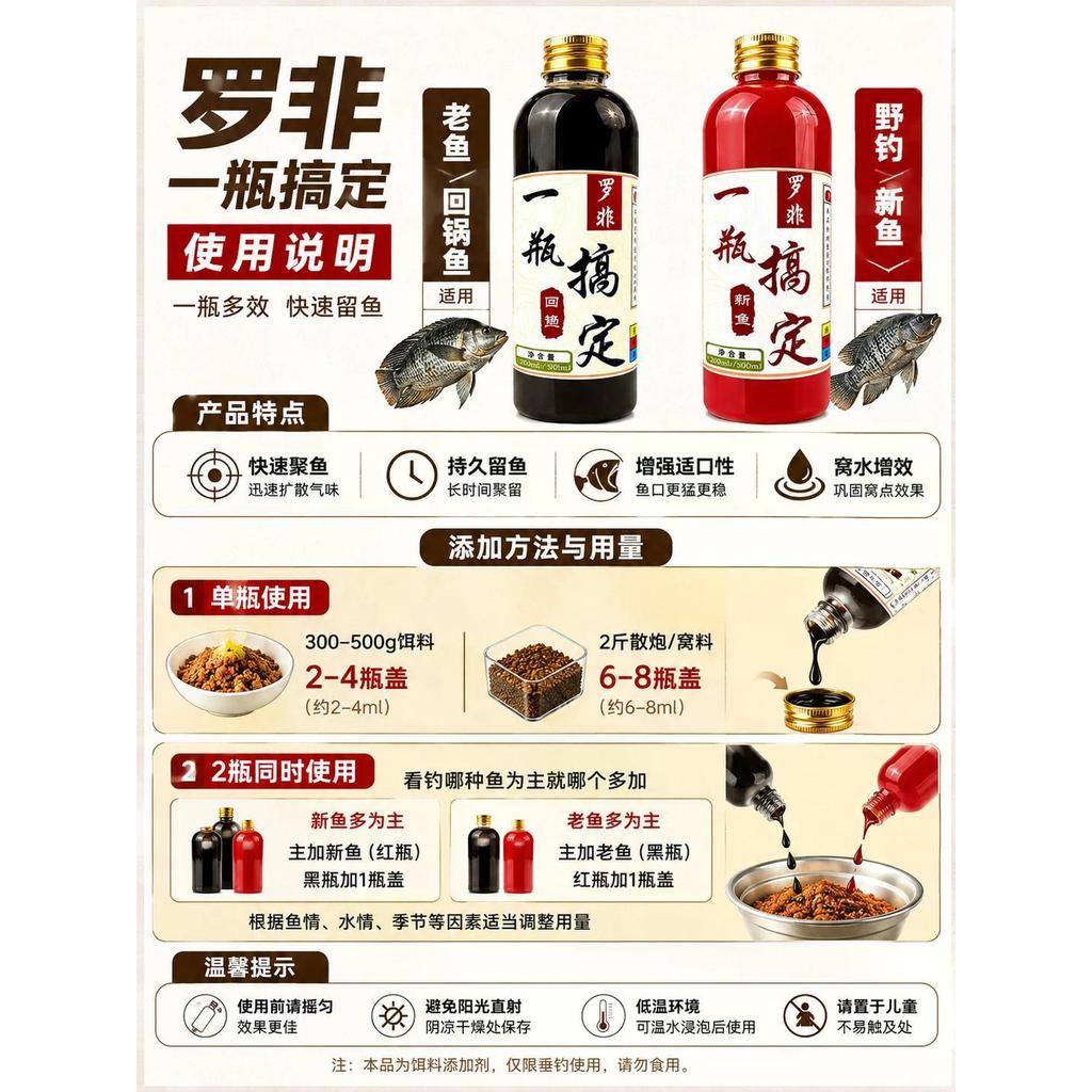 2026 สินค้าใหม่ หลัวเฟย หนึ่งขวดเพื่อรับเหยื่อตกปลารังหลุมสีดําขนาดเล็ก หลัวเฟย ปลาเปิดเหยื่อดึงดูดตกปลาป่า20260601