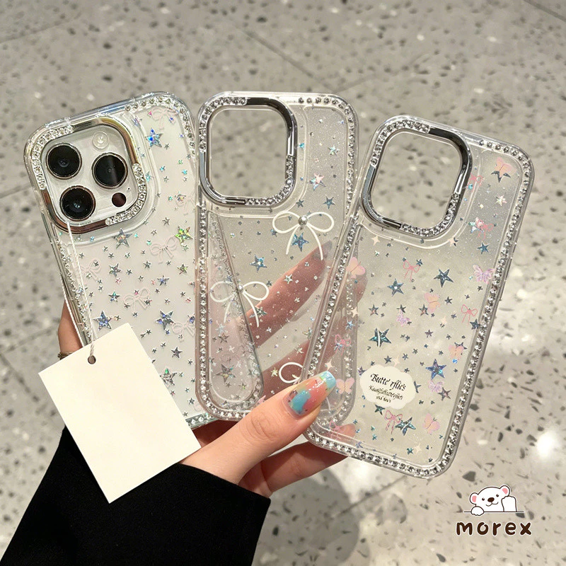 เคสเพชรสว่างดาวหรูหรา สำหรับ IPhone 15 11 16 17 Air 14 13 12 Pro Max 16 1415 Plus เคสเพชรสว่างดาว โบว์ น่ารัก สไตล์ฮิต