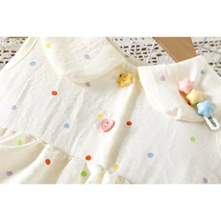 ชุดเดรสเค้กแขนกุดลายจุดเด็กผู้หญิงน่ารัก Peter Pan Collar Tiered ฤดูร้อน Casual Princ
