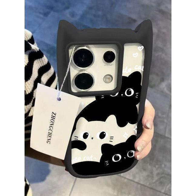 English Hollowed-Out Cat Design Case for OPPO Reno15 Pro, 14/13, Cat Ears for FINDX 9/K13 Turbo