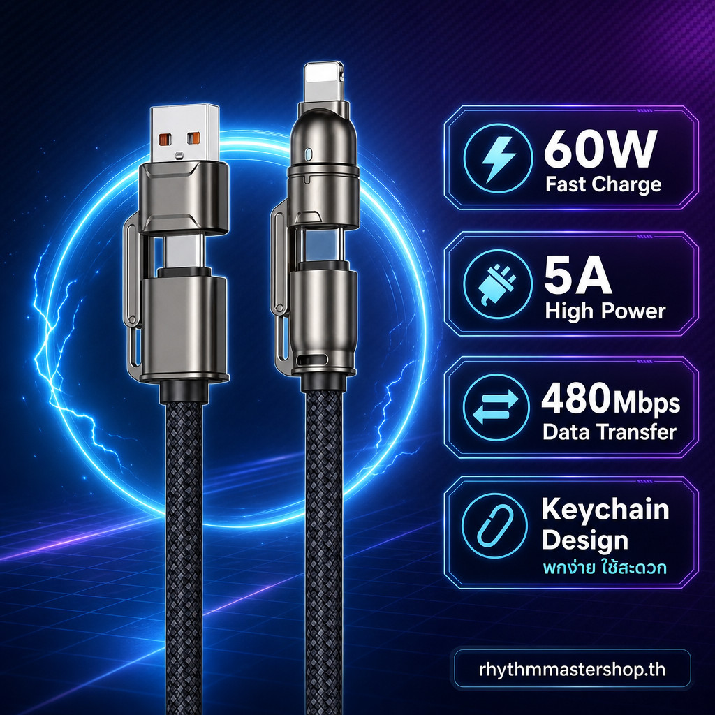 สายชาร์จ Type C ถึง Type C / Type C ถึง iOS PD60W 27W ยาว 0.3m 1.2m ถักเปียโลหะ พวงกุญแจสายคล้องคอ ใ