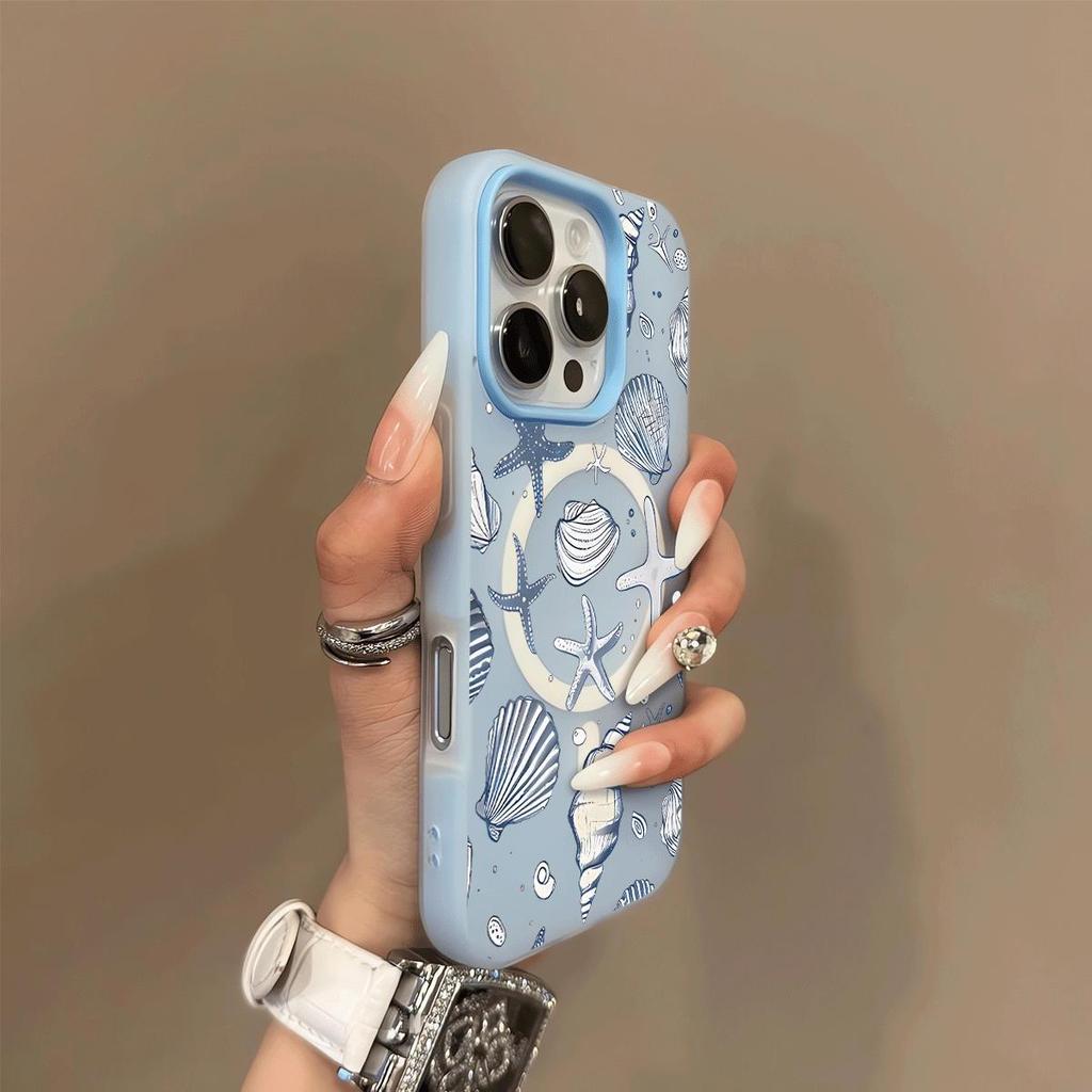 เคสไอโฟน 13 11 สำหรับ IPhone 16 15 12 14 17 Air Pro Max XR Max 7 8 เปลือกทะเล แรงดึงดูดแม่เหล็ก GDCX