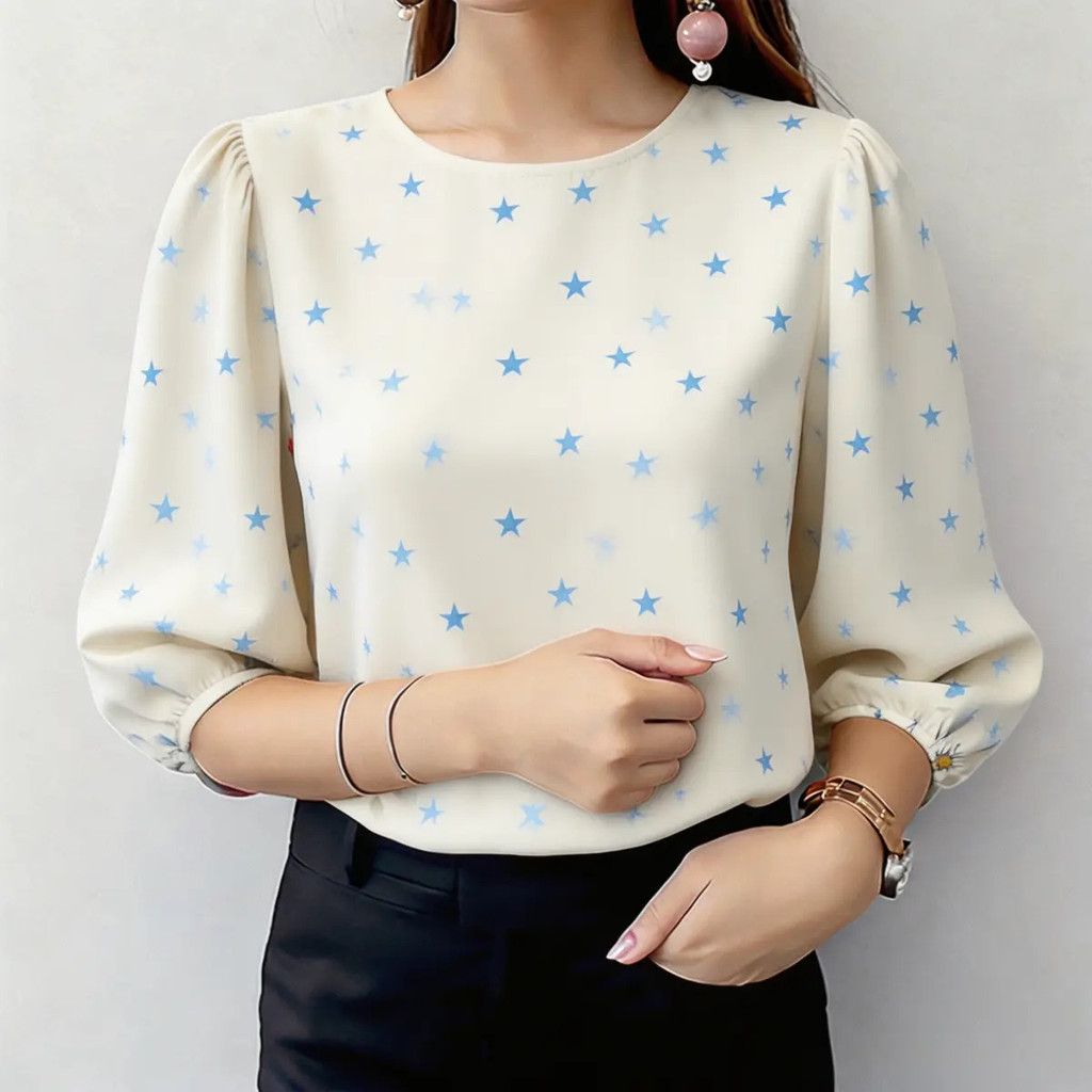 เสื้อเชิ้ตพิมพ์ลายลําลองผู้หญิงทรงหลวมดีไซน์ทันสมัยและอเนกประสงค์ราคาไม่แพงและสวมใส่สบาย