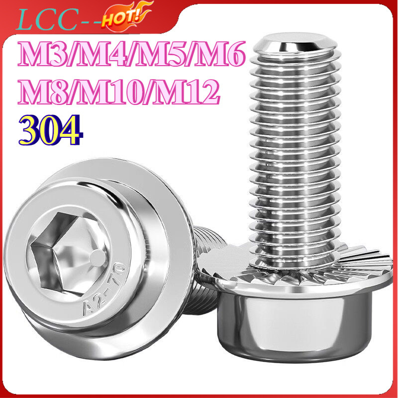 สกรู น็อต หัวจม ติดจาน พื้นหยาบ สแตนเลส 304 เกลียวมิล หยาบ / Socket Flanged Bolt M3/M4/M5/M6/M8/M10/M12 * L5-60 มม.LCC-TH-1