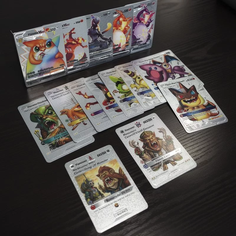การ์ดโปเกมอน ฟอยล์โลหะ ภาษาอังกฤษ ไพ่สะสม สีทอง สีเงิน ดำทอง 55 ใบ ของขวัญ คอลเลกชัน thumbnail 3