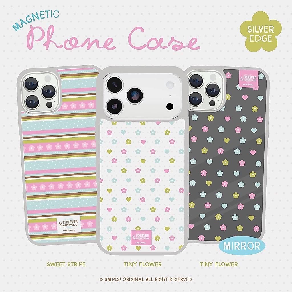 *มีแม่เหล็ก/กระจก* Silver Edge Phone Case (เคสโทรศัพท์แม่เหล็กผิวด้าน ขอบเงิน) IP13-17PM : Forever Summer Col.- SM,PLS!