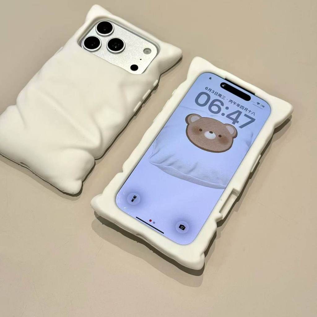 หมอนโยนจีบสีขาวเหมาะสําหรับ ไอโฟน17โปรแม็กซ์ เคสโทรศัพท์มือถือ 15 ใหม่ 17มือโปร ไอโฟน13 สร้างสรรค์รวมทุกอย่างป้องกันการตก 16มือโปร เคสนิ่ม 17 เคสป้อ