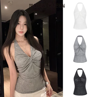 MOSESQUEEN เสื้อคล้องคอผูกปมแบบเล็กเซ็กซี่เย้ายวนกับทรงเข้ารูปของผู้หญิงและเสื้อตัวในชั้นหลังหลวม #63777