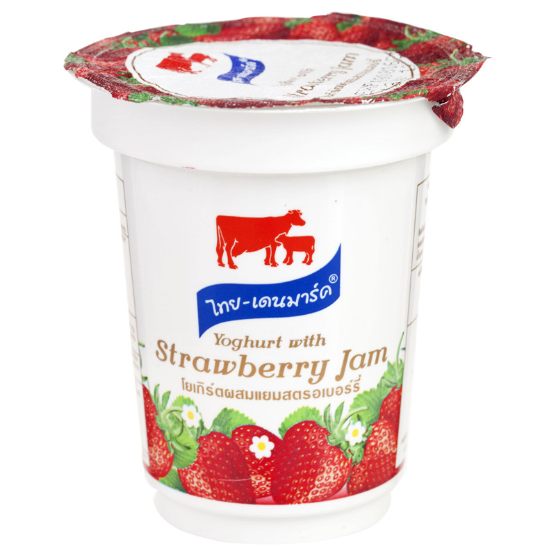 ไทยเดนมาร์คโยเกิร์ตผสมแยมสตรอเบอร์รี่ 120ก Thai Denmark Yoghurt with Strawberry Jam 120g. [8852537074212 ]
