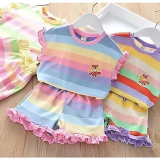 SETELAN BAJU ANAK PEREMPUAN TERLARIS DAN TERKINI/SETELAN BAJU ANAK PEREMPUAN MOTIF PEMPEL PELANGI USIA 1-5 TAHUN
