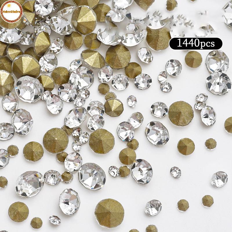 HdmClaire 1440pcs Glitter คริสตัล Clear Rhinestones Non Hotfix FlatBa Strass เย็บ/ผ้า/เล็บ Rhinestones ตกแต่ง TH