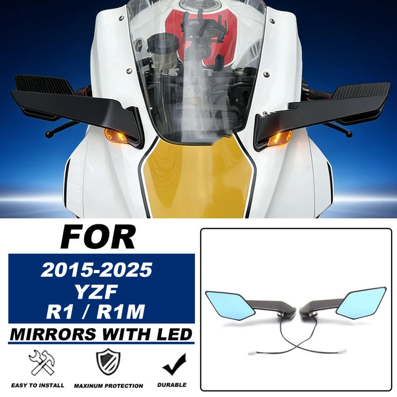 E YZF R1M Rearview Mirrors For YAMAHA YZF R1 R1M 2015-2025 Motorcycle Rearview Mirrors with LED Rota