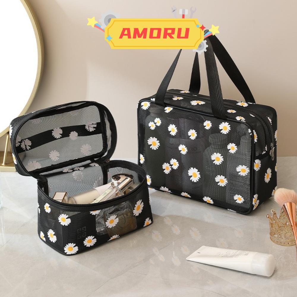 AMOR12U7 Wash Bag, Mesh Large Capacity Makeup Bag, Daisy Flower Lightweight Cosmetics Bag