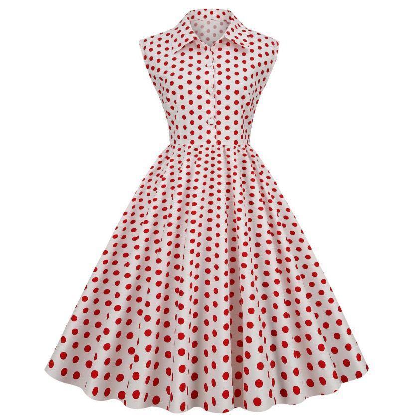 [สินค้าใหม่] Polka Dot Retro 50S Retro Court Cocktail Party Skirt Dress