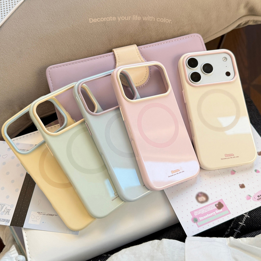 Niche Simple Magnetic เหมาะสําหรับ Apple 17pro max เคสโทรศัพท์ iphone16 สไตล์เกาหลี ins Soft 15 Macarons