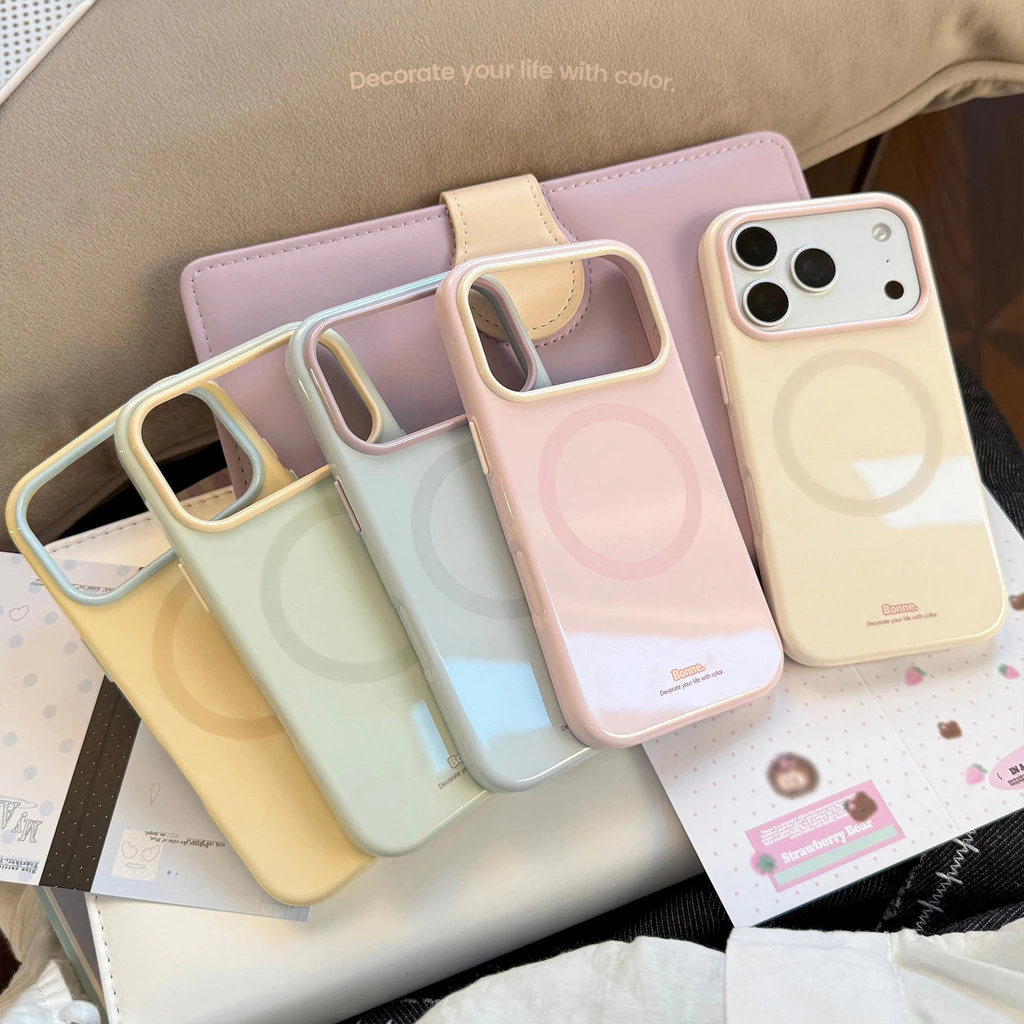 Niche Simple Magnetic เหมาะสําหรับ Apple 17pro max เคสโทรศัพท์ iphone16 สไตล์เกาหลี ins Soft 15 Macarons