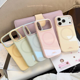 Niche Simple Magnetic เหมาะสําหรับ Apple 17pro max เคสโทรศัพท์ iphone16 สไตล์เกาหลี ins Soft 15 Macarons