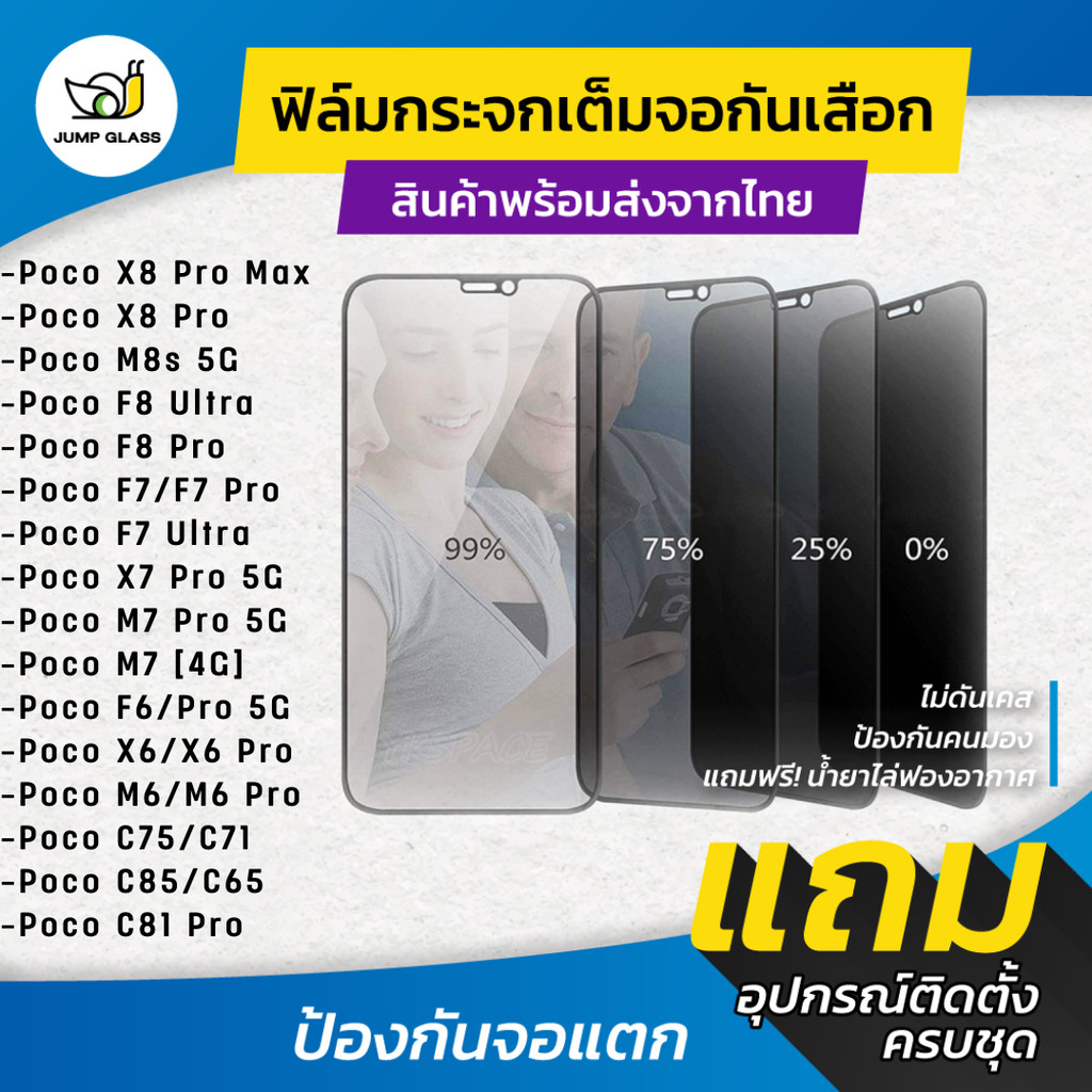ฟิล์มกระจกเต็มจอแบบกันเสือก ใช้กับ Xiaomi Poco X8 Pro Max,F8 Ultra,M8s,F7,X7 Pro 5G,M7,X6,C65,M6 Pro,F6,C85,C75,C71,C81