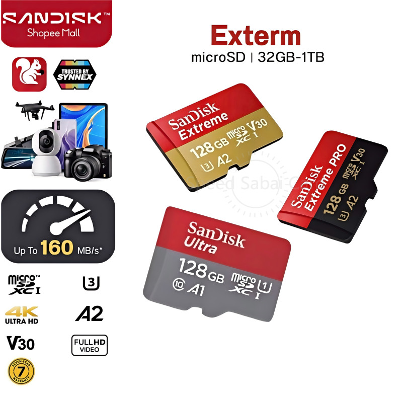 Sandisk Ultra-Extreme-Extreme Pro micro SDcard 32GB/64GB/128GB/256GB/512GB/1TB เมมโมรี่การ์ด