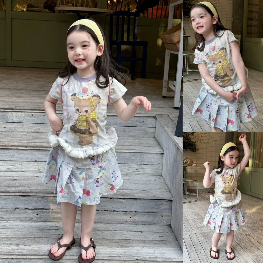 PRETTY BABY กระโปรงเด็ก กระโปรงลายจุด ปัดโบว์ มีซับกางเกง แฟชั่นเด็กผู้หญิง (2005)