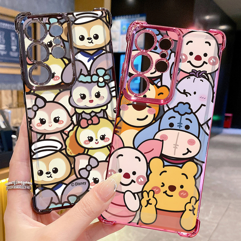 เข้ากันได้กับ Samsung Galaxy S25 S24 S23 Ultra S22 Plus S21 FE S20 น่ารัก Winnie Bear Clear Plating Case Anti Drop Cover