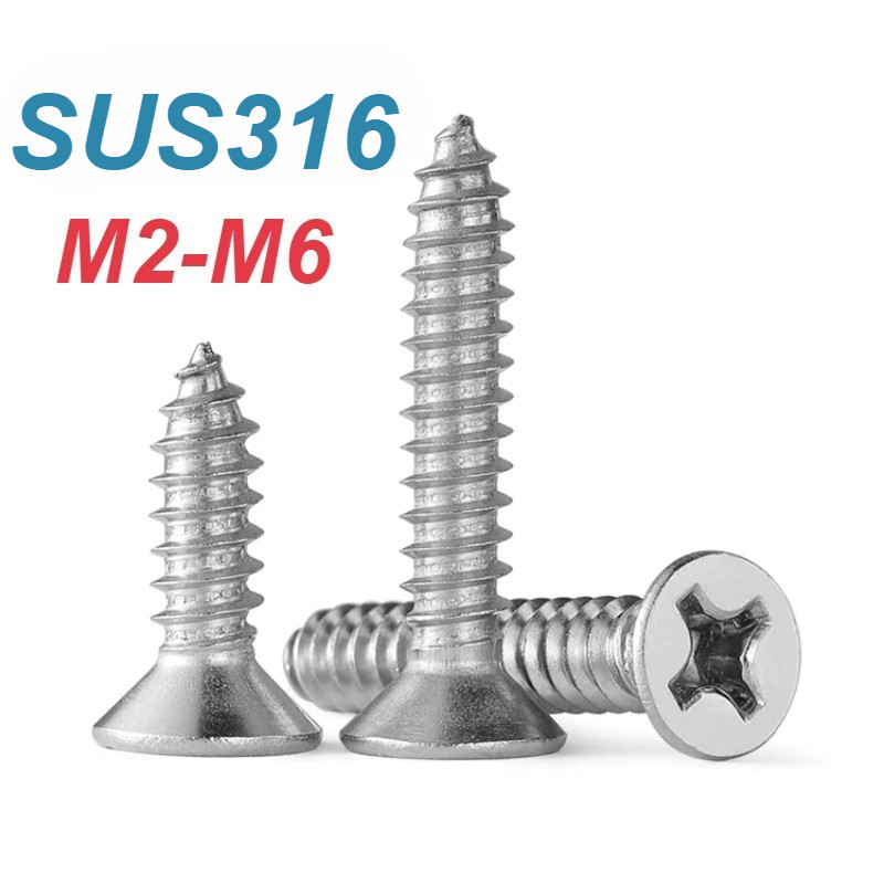 [XM] 316 สแตนเลสสแตนเลส Phillips หัวแบนสกรูแตะตัวเอง, M2-M6, SUS316 Phillips Countersunk Head สกรูแตะตัวเอง