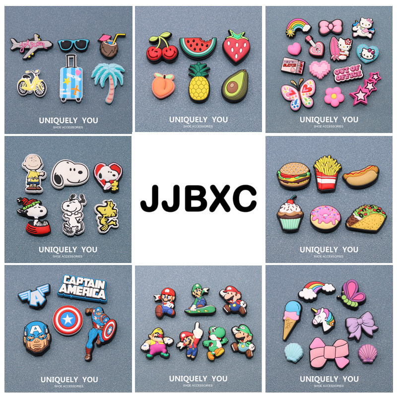 JJBXC รองเท้า Charms 套装 卡通可爱鞋花组合 น่ารัก DIY ตกแต่งสําหรับ Clogs รองเท้าแตะ