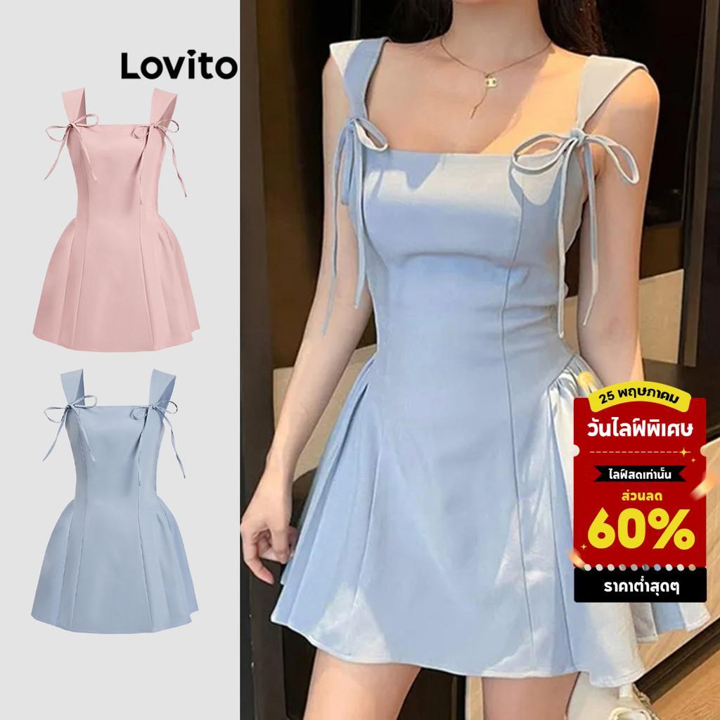 Lovito ชุดเดรสฤดูร้อน/ฤดูใบไม้ผลิที่หรูหราพร้อมโบว์จีบสำหรับผู้หญิง L120ED1161