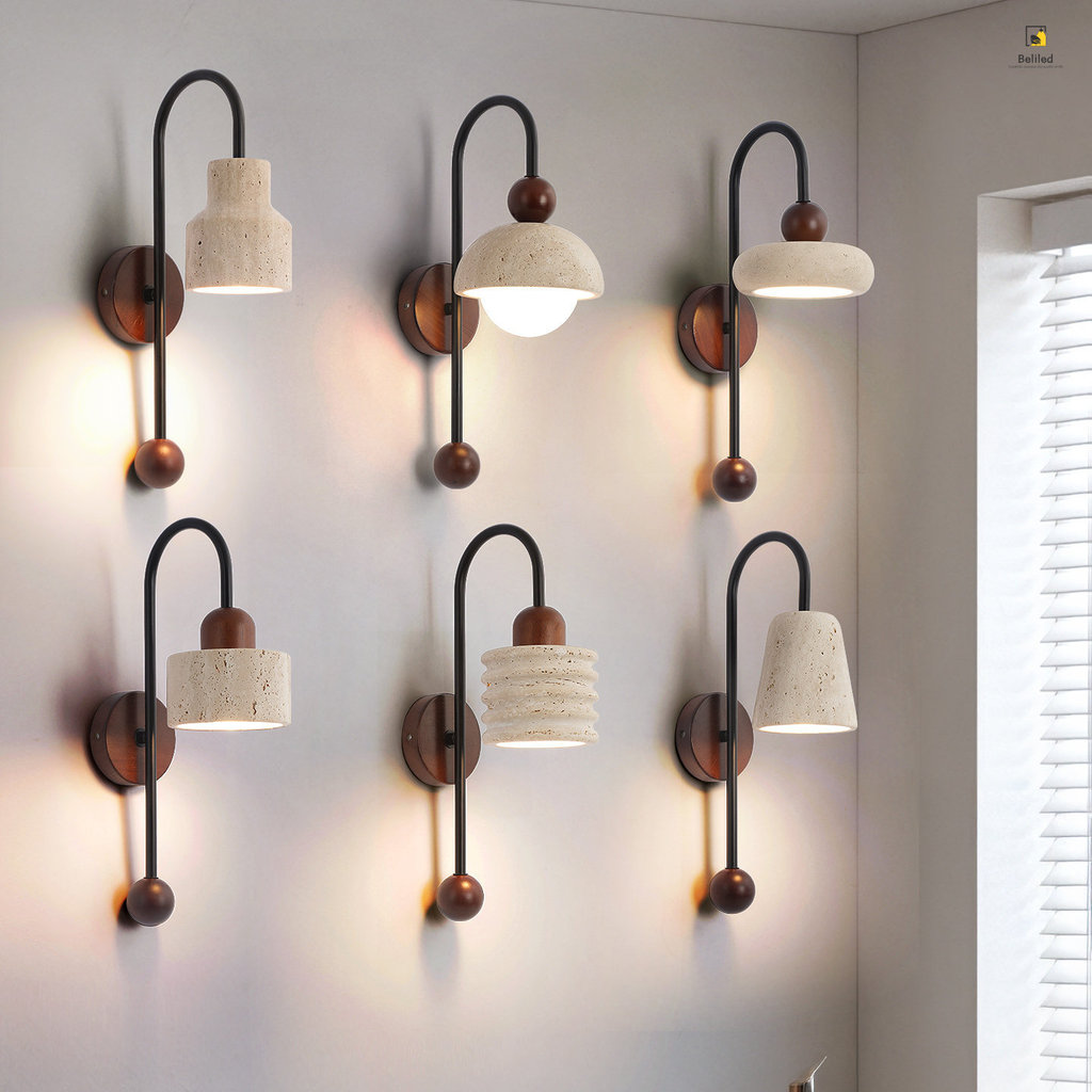 Wabi Sab ธรรมชาติ Travertine หินผนัง Retro สไตล์วินเทจข้างเตียง Corridor บันไดแสง Wall Sconces