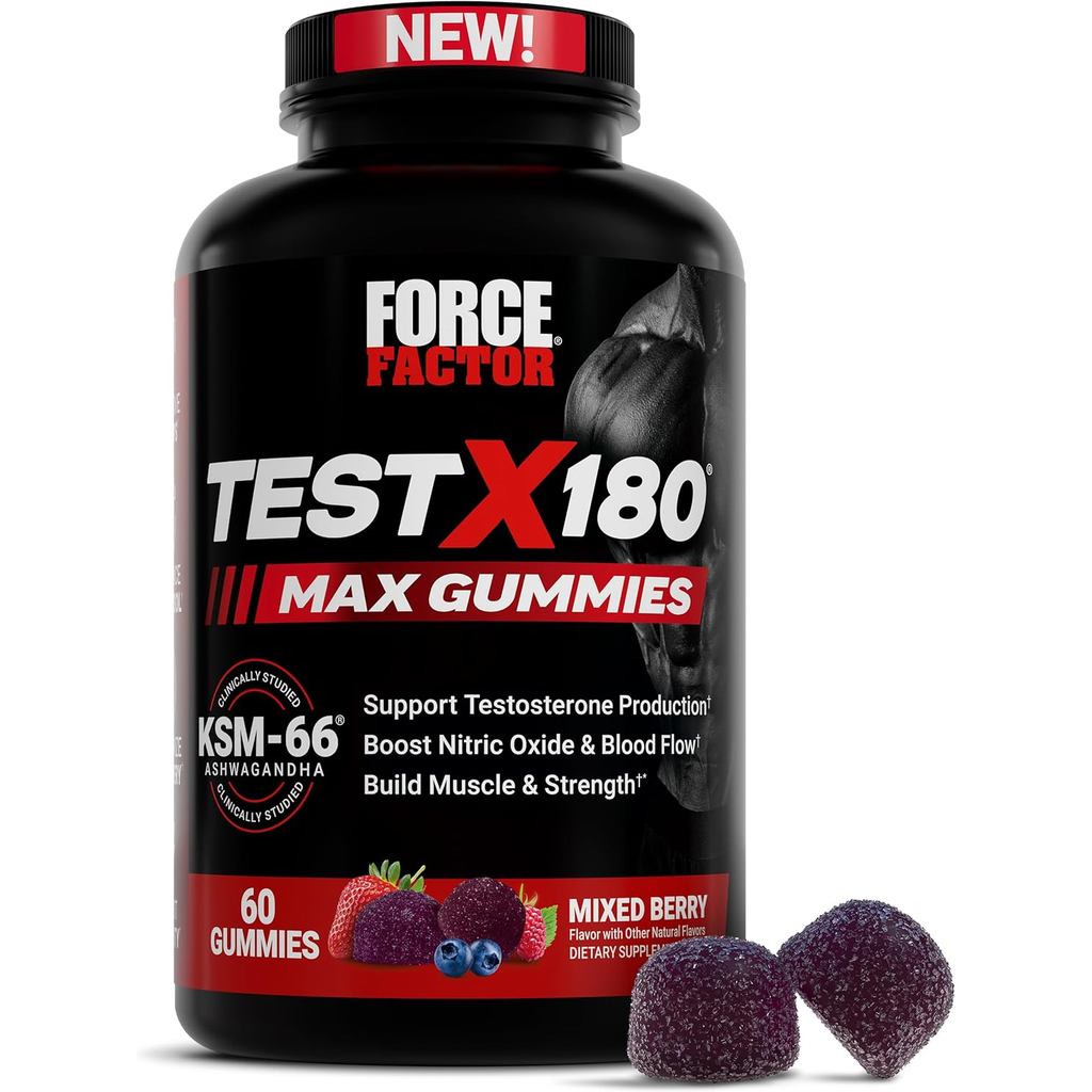 Force Factor Test X180 Max Gummies, Testosterone Booster plement for Men, K-66 Ashwagandha เพื่อพอร์
