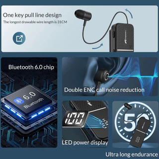 RX-Y10 หูฟังบลูทูธคลิปหนีบ สายดึงเก็บได้ มีจอ LED แบตอึด โทรเข้าแล้วสั่น ตัดเสียงรบกวน เชื่อมต่อไว