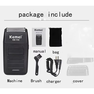 Kemei KM-1102 เครึองโกนหนวดแบบชาร์จไร้สายสำรับผุ้ชายมีดโกนหนวด2in1สำรับหนวดยาวสัน ฟรีถุงพกพา V353