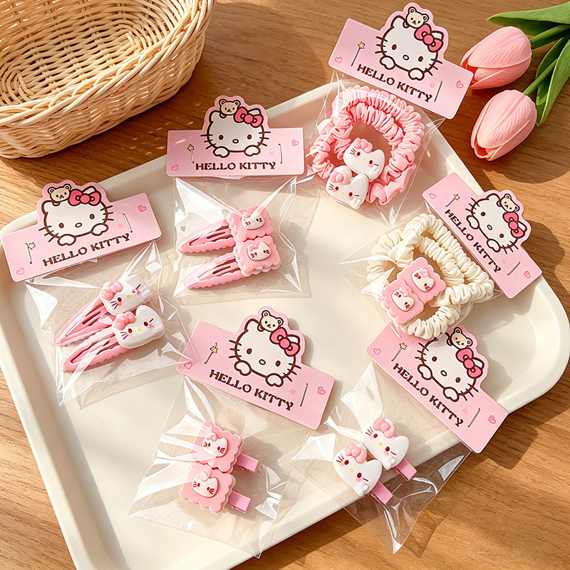 ชุดเครื่องประดับผมลูกแมวสีชมพูสาวหวานเชือกผมนุ่มคลิปหน้าม้าผมหัก