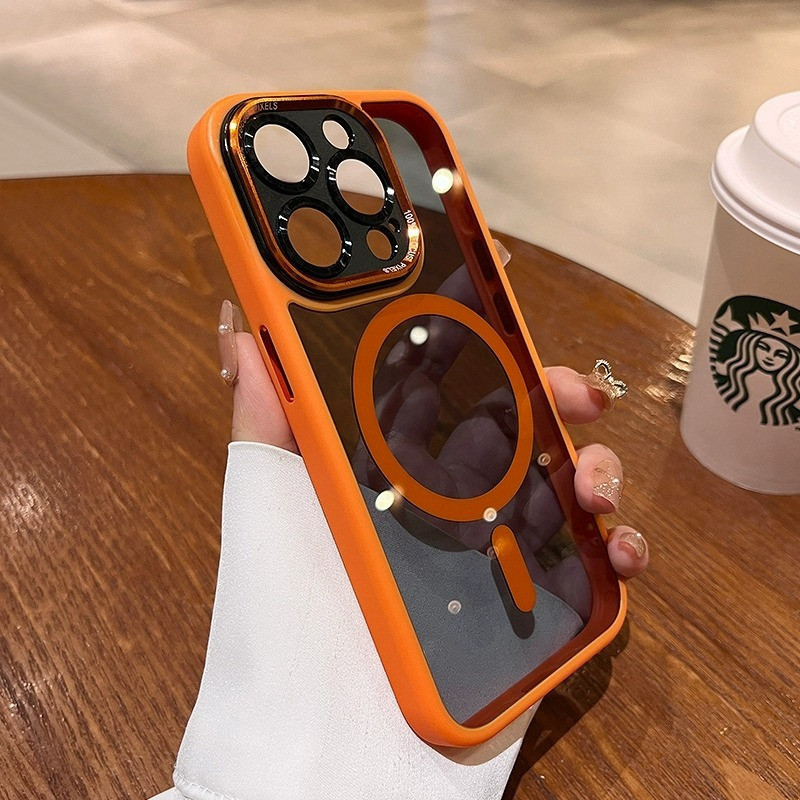 เคส เหมาะสําหรับ ไอโฟน 12-17 แม่เหล็กสีดําพรีเมี่ยมครอบคลุมทั้งกล้องออกแบบโปร่งใสเฉพาะป้องกันการหล่น