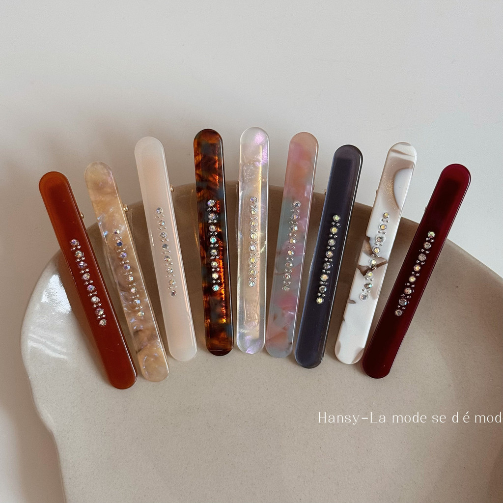Acetate Rhinestone คลิปแบน Elegant ด้านข้างคลิปหน้าผาก Bangs คลิปด้านข้างหญิง Simple All-Match Retro