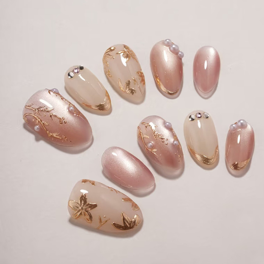 Cats Eye หวานสวมใส่ Gilt ดอกไม้ฝรั่งเศส Shining เพชรอารมณ์ยุโรปอเมริกัน ins สไตล์เล็บแพทช์ถอดได้