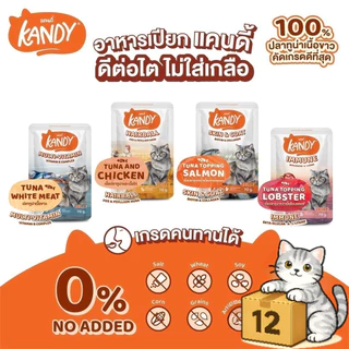 ( ยกโหล 12 ซอง ) Kandy แคนดี้ อาหารแมว เปียกแมว ไม่ใส่เกลือ จากปลาเนื้อขาว โปรตีนสูง ลูกแมวและแมวโต