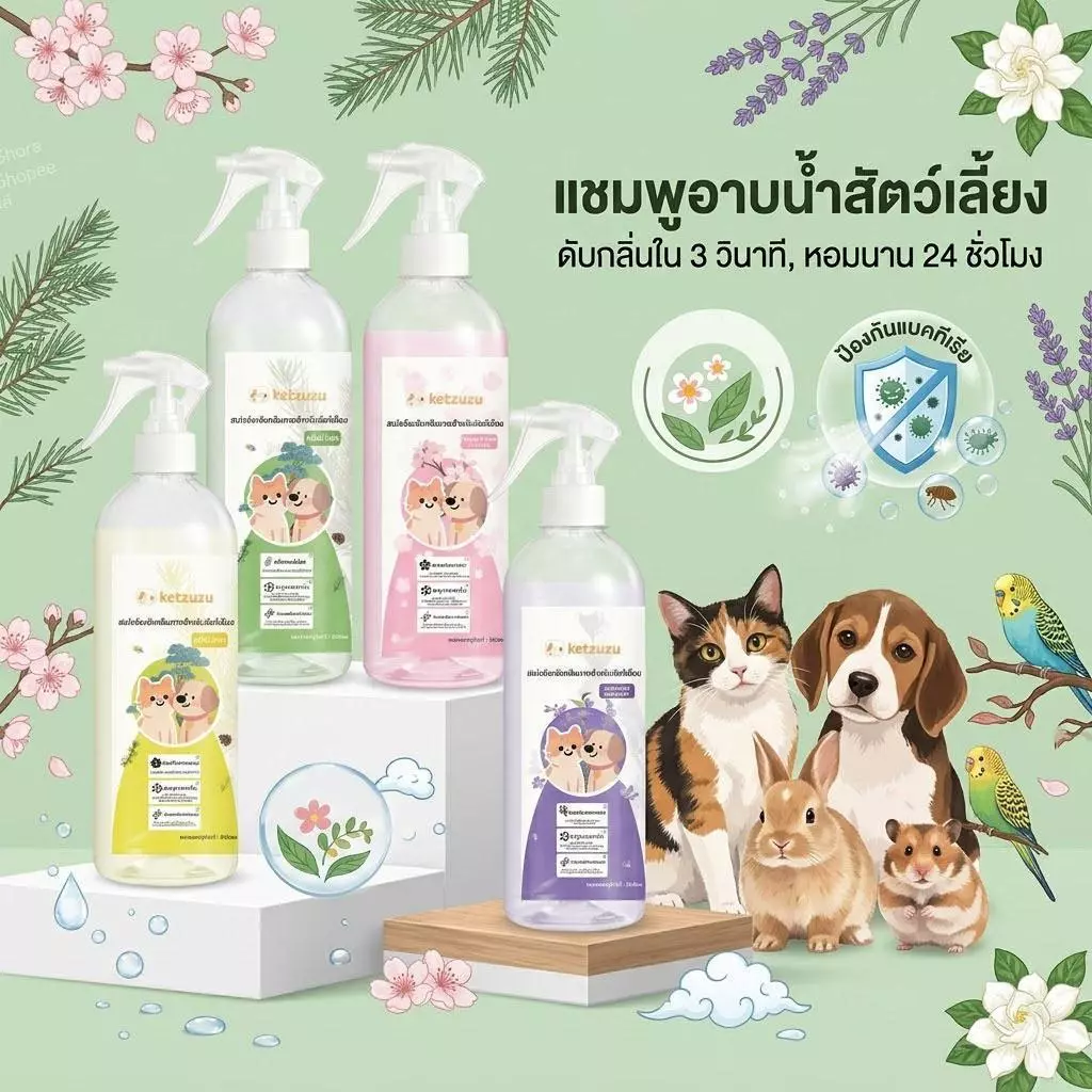 Ketzuzu Pet Fresh Spray ดับกลิ่นรวดเร็ว หอมสดชื่นตลอดวัน ใช้ได้กับสุนัข แมว กระต่าย และแฮมสเตอร์ 250ml/500ml