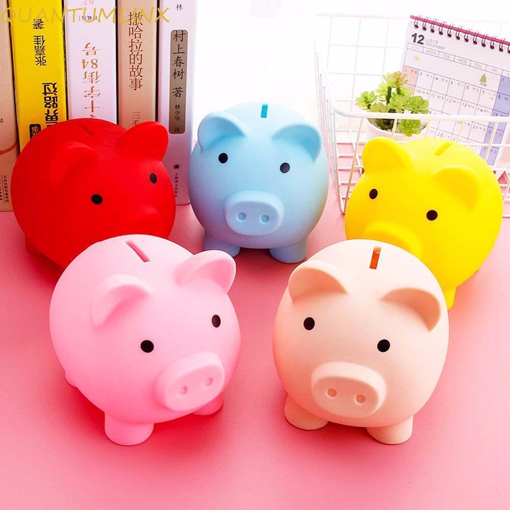 QUANTUML กระปุกออมสินพลาสติกตกแต่งบ้านรูปหมูน่ารักกล่องเก็บเหรียญขนาดเล็ก