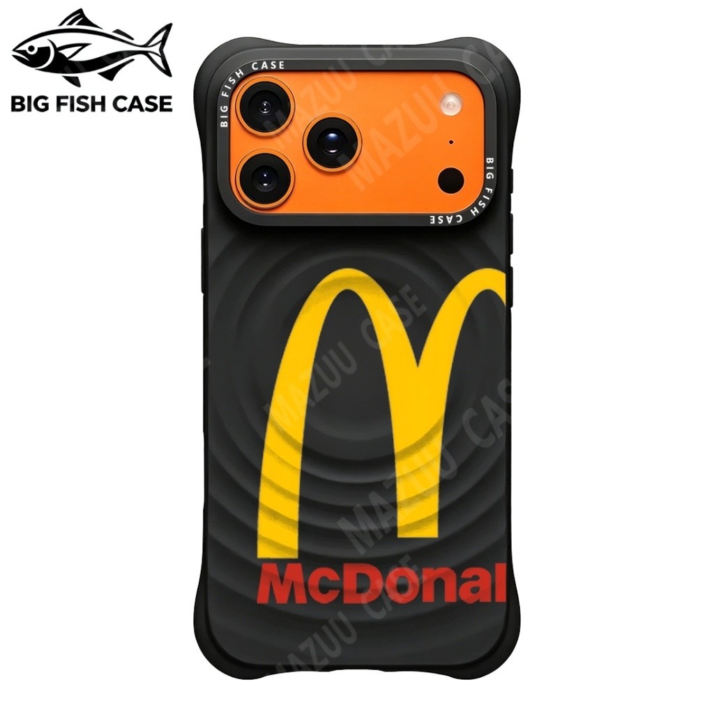 เคสไอโฟน ซิลิโคนสีดำ แม่เหล็ก ลายโลโก้ McDonald's ขนาดใหญ่ มุมหนา กันกระแทก สำหรับ iPhone 17 16 15 14 13 12 11 Pro Max P